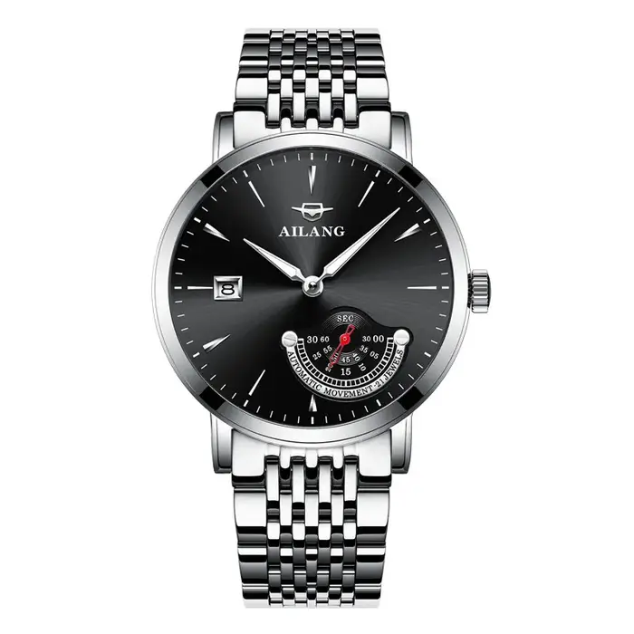 Montre mécanique AILANG en acier inoxydable avec bracelet en cuir de vachette pour hommes, résistante à l'eau, avec affichage nocturne et calendrier complet, pour tous les styles et occasions