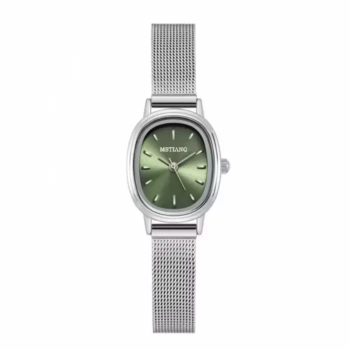 Montre verte simple en acier inoxydable pour femmes avec bracelet ajustable pour occasions spéciales et cadeaux d'anniversaire