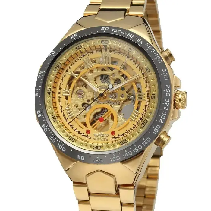 Nouvelle marque de luxe classique montre squelette en or pour hommes montres mécaniques bracelet en acier inoxydable