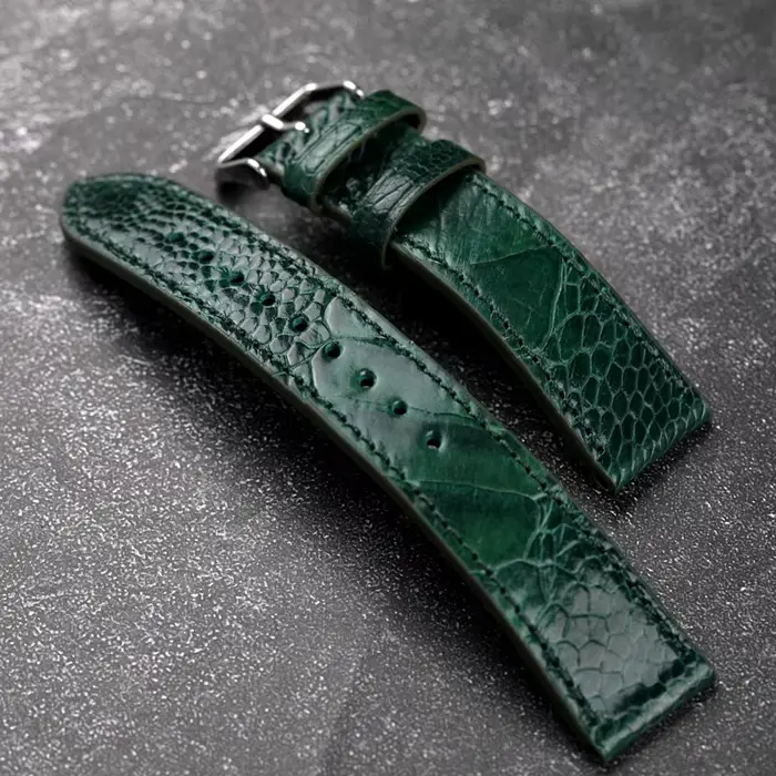 Bracelet de montre en cuir de pied d'autruche fait à la main bleu vert 18 19 20 21 22MM