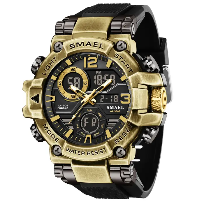 SMAEL nouvelle montre hommes mode Bronze boîtier en alliage de Zinc Double affichage montre-bracelet homme militaire