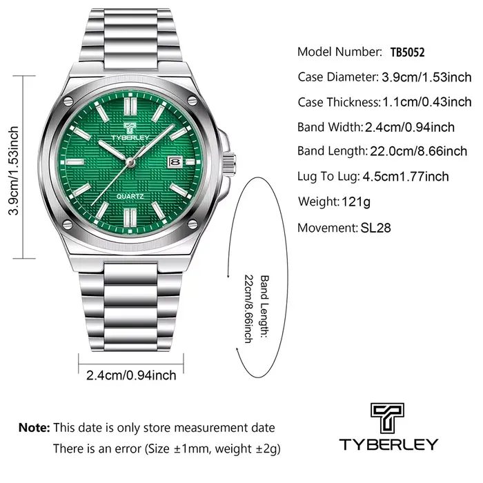 Montre de Luxe TYBERLEY Design 2026 Nouvelle Collection DD39 Lumineuse à Quartz pour Homme