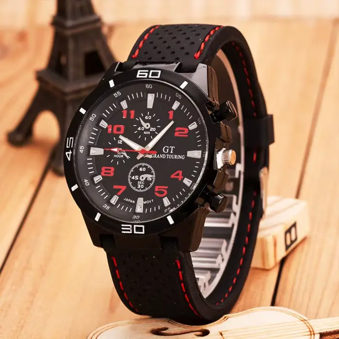Montre à Quartz en cuir noir pour hommes, montre ronde de personnalité, cadran, ensemble de bracelet