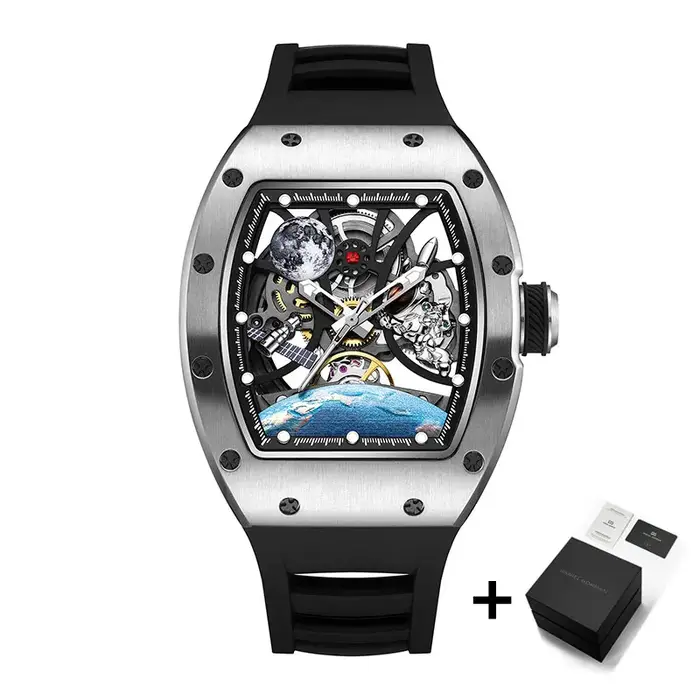 Montre Bonest Gatti automatique homme luxueuse avec mouvement squelette Tonneau résistante à l'eau pour tous les jours et occasions spéciales
