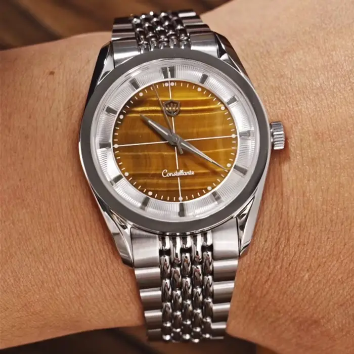 Montre homme Watchdives WD1954 avec cadran en pierre d'oeil de tigre édition limitée résistante à l'eau pour homme quartz acier inoxydable occasionnels plongeurs et explorateurs