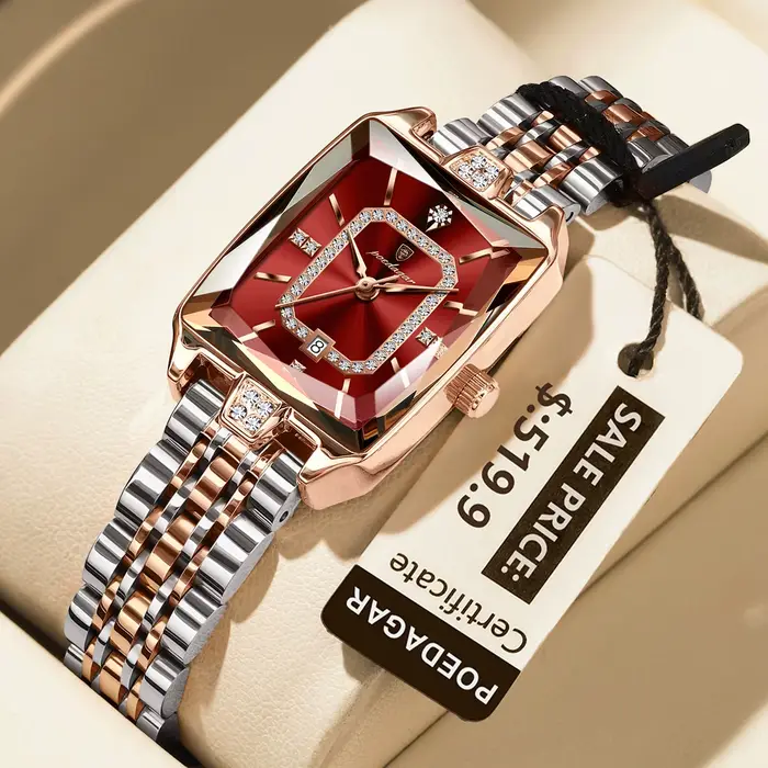 POEDAGAR montre rectangulaire de luxe pour femme calendrier étanche