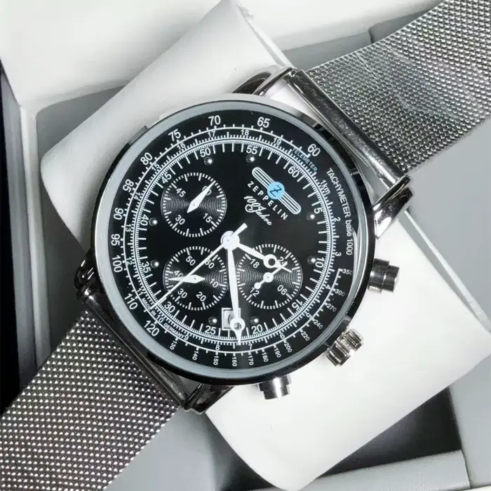 Montre homme Zeppelin 2026 style rétro acier inoxydable cadran bleu mouvement quartz pour affaires et loisirs