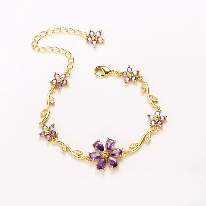 Nouveau bracelet floral en pierre turquoise multicolore avec CZ, plaqué or 18 carats, fleurs en cris