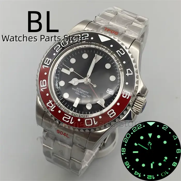 BLIGER 43mm GMT montre pour hommes montres mécaniques automatiques pour hommes noir gris lunette en