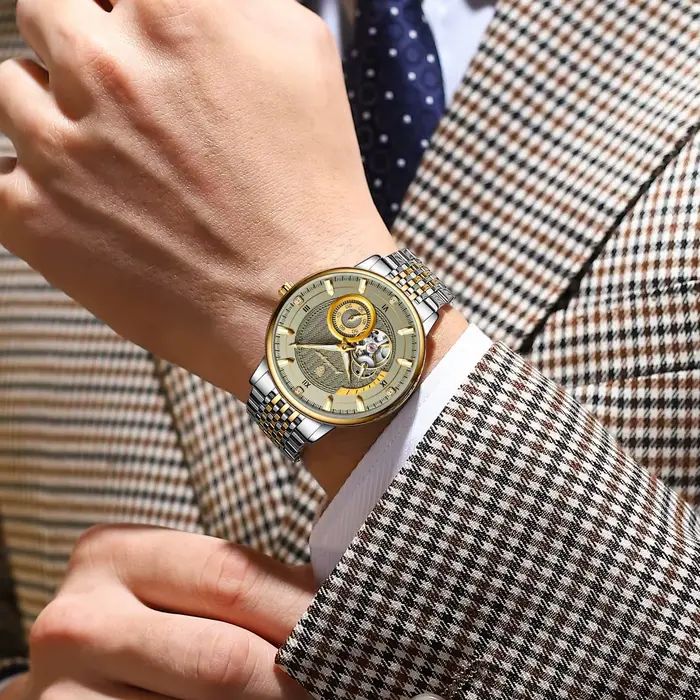 POEDAGAR haut de gamme homme montre-bracelet lumineux creux Tourbillon en acier inoxydable hommes ho