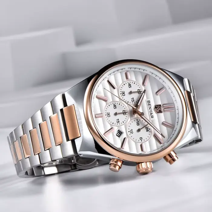 EBNYAR nouveau 5214 chronographe 42mm montre à Quartz en acier inoxydable étanche montres pour hommes haut de gamme montre-bracelet cadeau reloj hombre