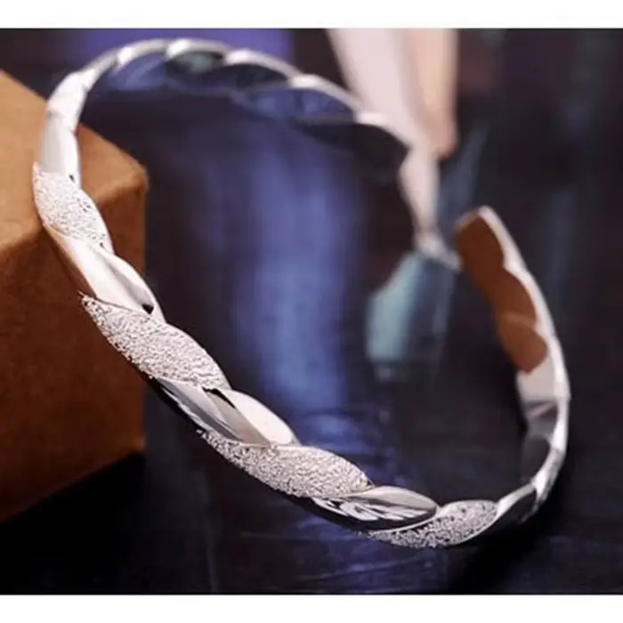 Bracelet jonc rond tendance en argent sterling 925
