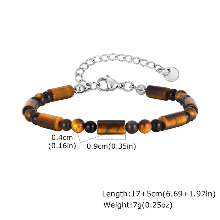 Bracelets bohèmes en perles œil de tigre pour hommes, bracelet en pierre naturelle avec chaîne en ac