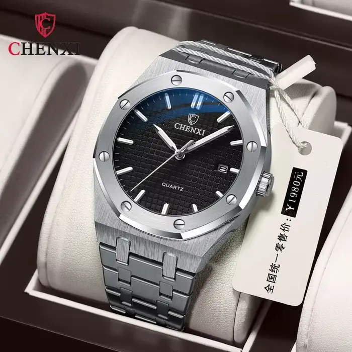 CHENXI 8248 chronographe Date affaires étanche montre pour hommes en acier inoxydable lumineux mode libre tendance étanche montre-bracelet