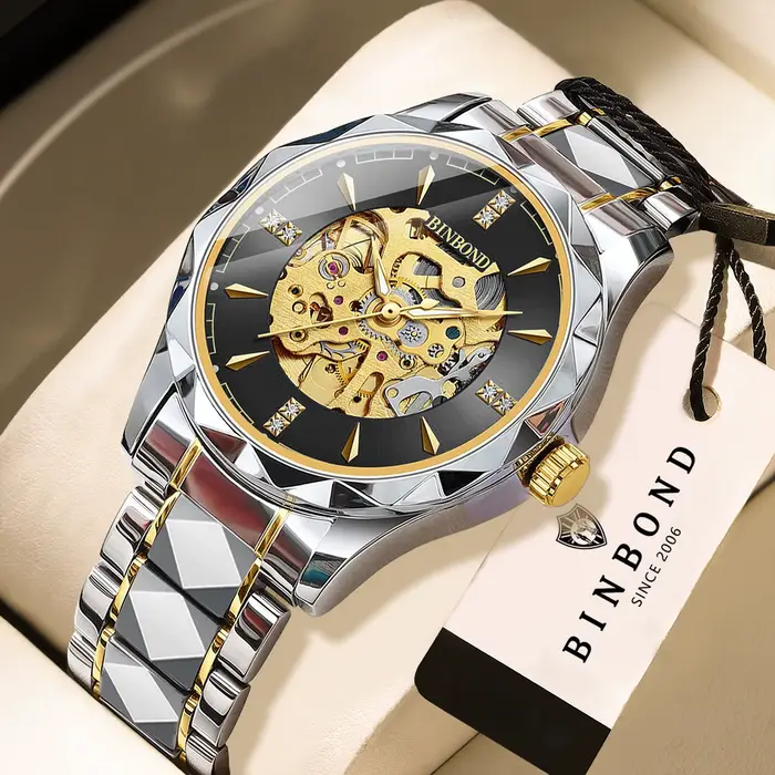 Montre homme BINBOND automatique tourbillon squelette résistante à l'eau et aux chocs pour hommes occassions spéciales élégante à offrir