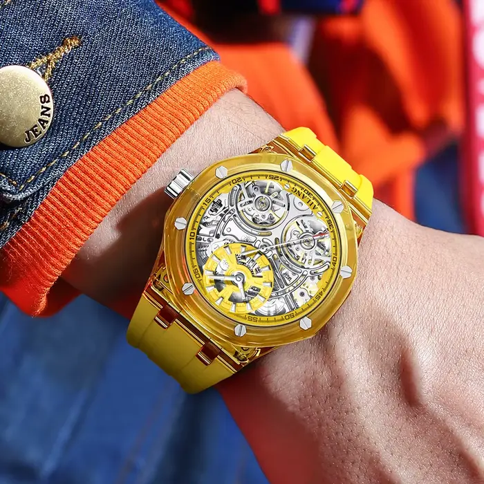 Blanc Double Tourbillon hommes montres de luxe automatique montre mécanique en caoutchouc sport décontracté