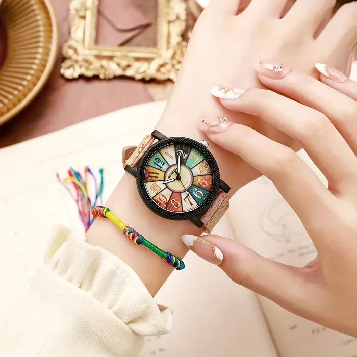 2 pièces/ensemble montre pour femme Vintage Bracelet en cuir analogique Quartz