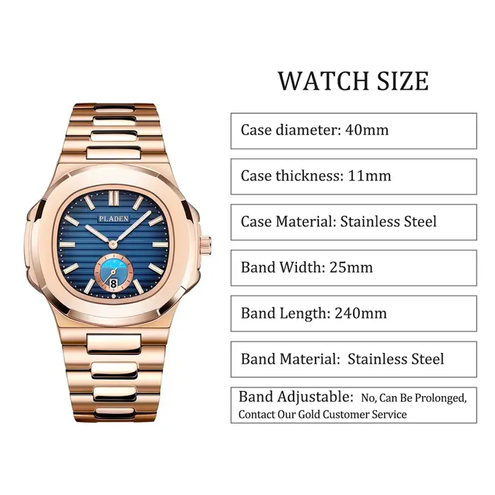 PLADEN montre à Quartz pour hommes montres d'affaires élégantes calendrier en acier inoxydable