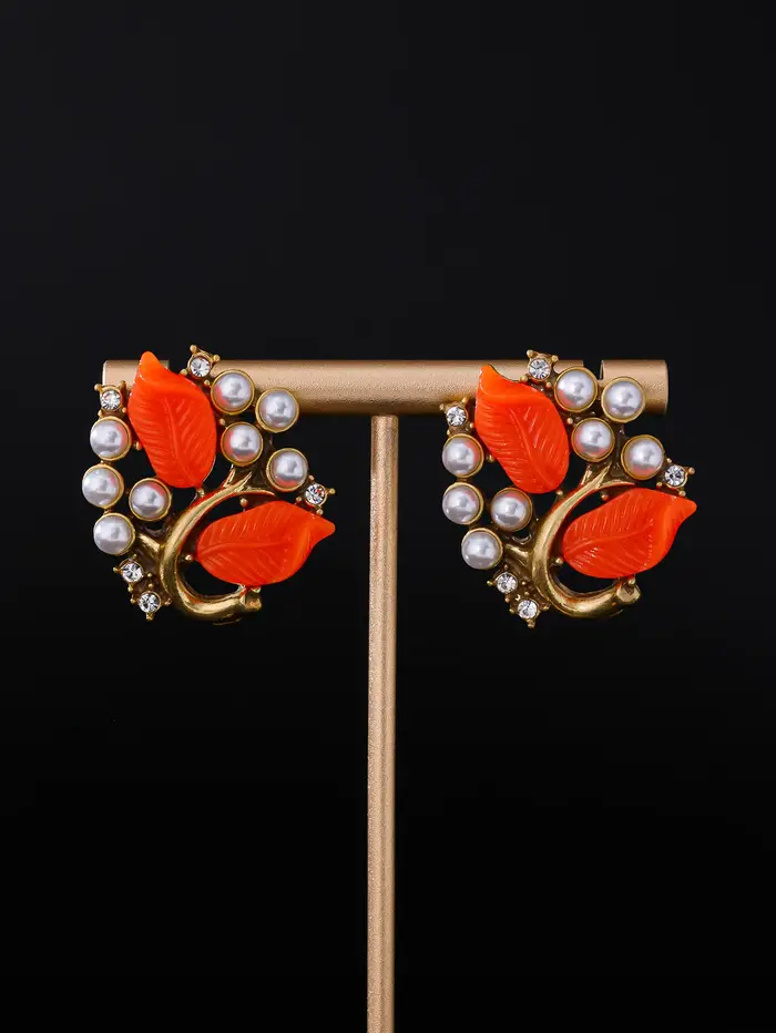 Élégant français Vintage perle conception feuille forme Bracelet boucles d'oreilles collier ensemble de bijoux de haute qualité Style Antique mode Acce...