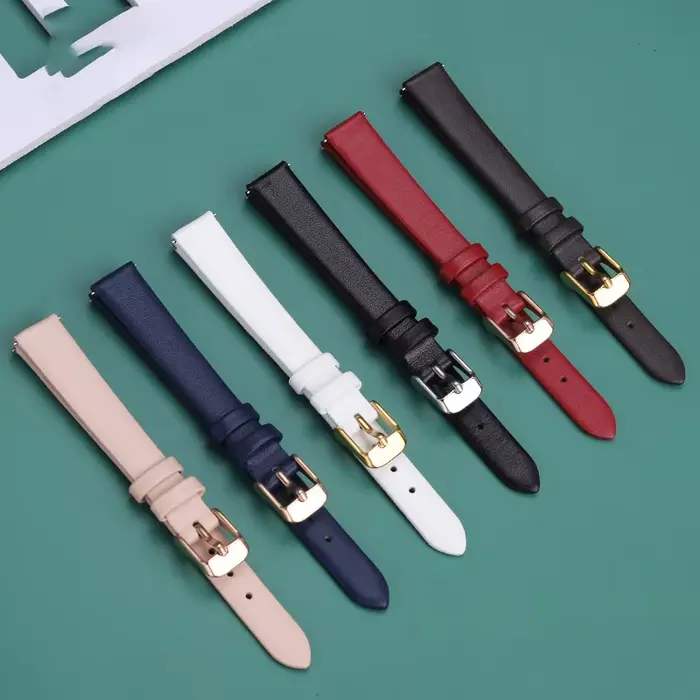 Bracelet en peau de vache pour femme avec fermoir papillon, adaptable à toutes les montres traditionnelles, couleur beige, blanc noir, bleu blanc, bleu rose, bleu clair, jaune argenté, mouve fumée, noir antique, noir blanc, noir jaune, noir gris, rouge noir, vert bleu, violet vert, blanc argenté