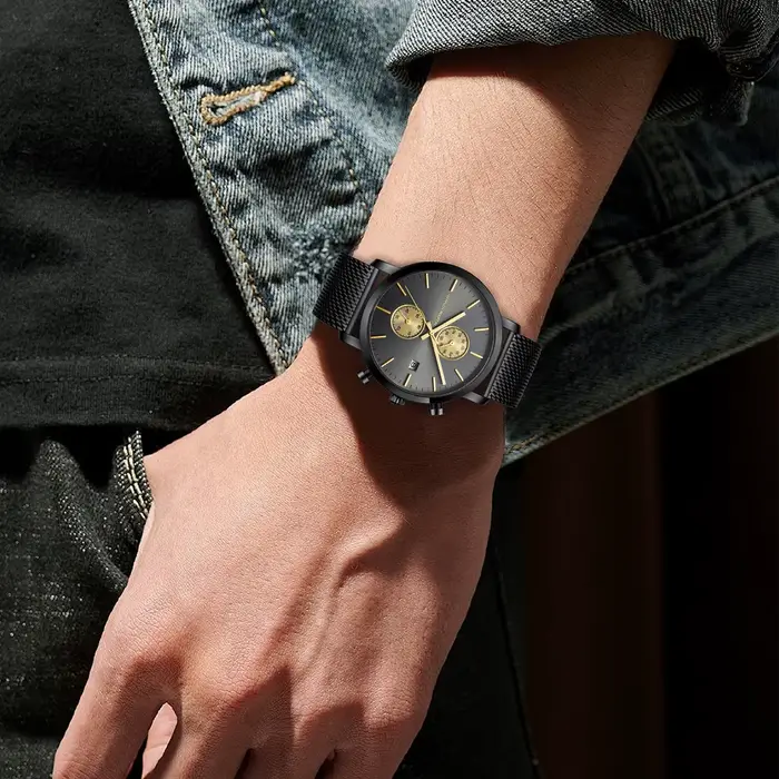 Montre pour hommes en acier inoxydable avec cadran multifonctionnel