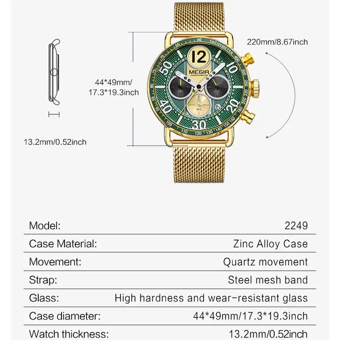 MEGIR homme d'affaires montre-bracelet Date chronographe étanche lumineux luxe hommes montre en acier inoxydable Quartz