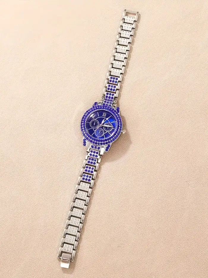 Ensemble de 6 pièces de montre luxueuse avec bracelet clouté de diamants pour femme