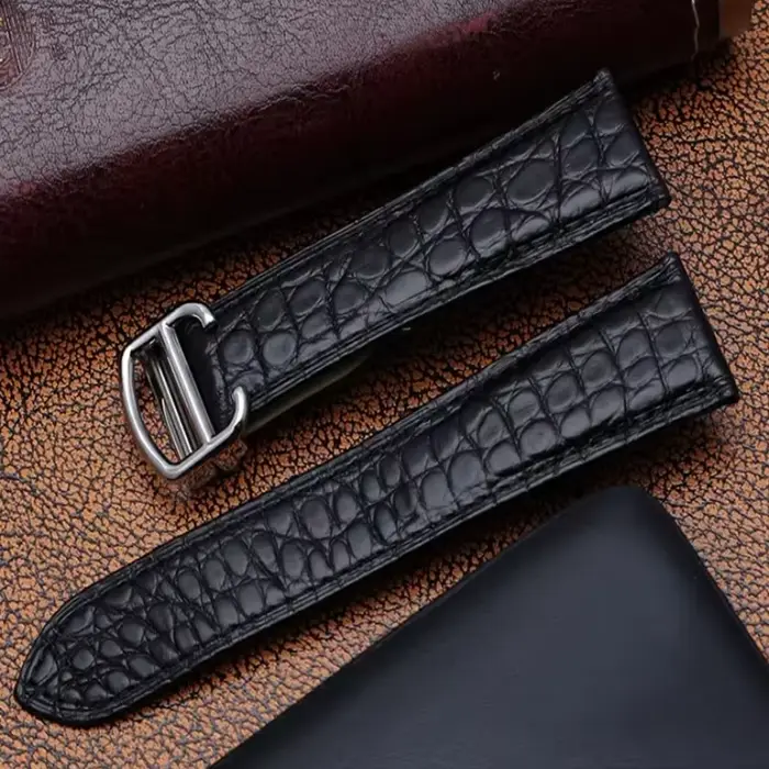 Bracelet en cuir d'alligator pour homme et femme avec fermoir en acier pour montres de luxe occasions spéciales