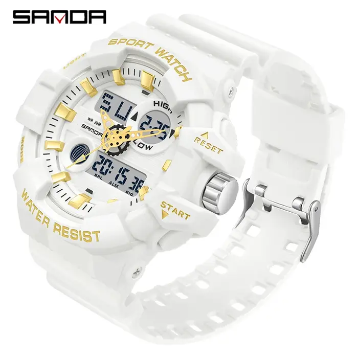 SANDA blanc sport hommes montres haut de gamme de luxe militaire montre à Quartz étanche