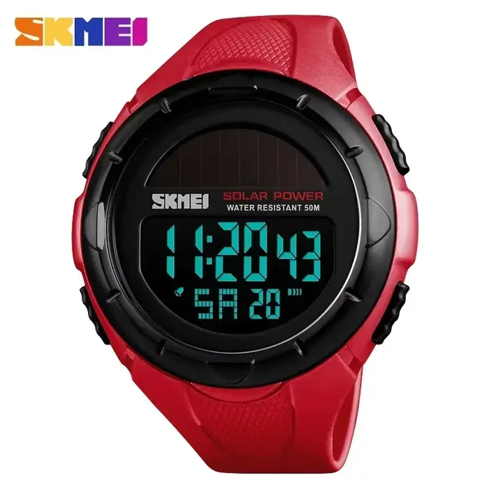 SKMEI-Montre-bracelet numérique à énergie solaire pour homme, horloge de sport Shoous, alarme émotic