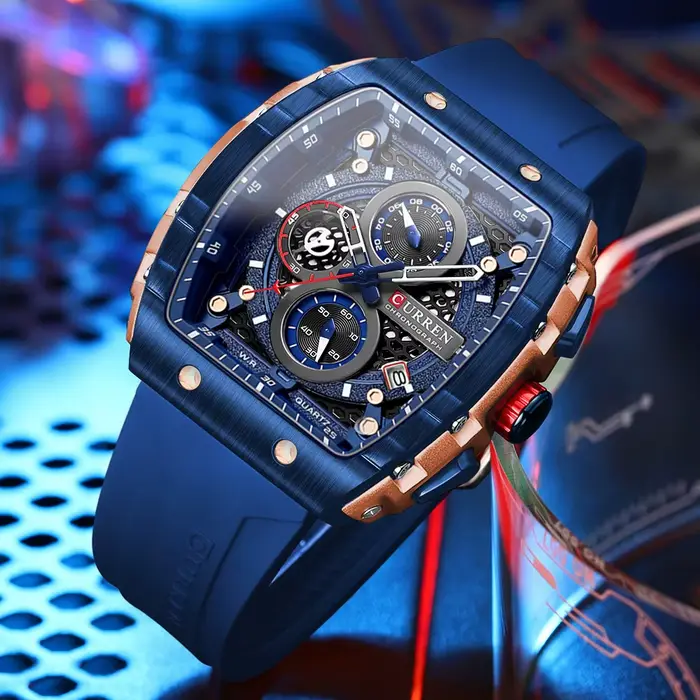Montre homme Curren design carré résistante à l'eau avec affichage numérique pour toutes les occasions