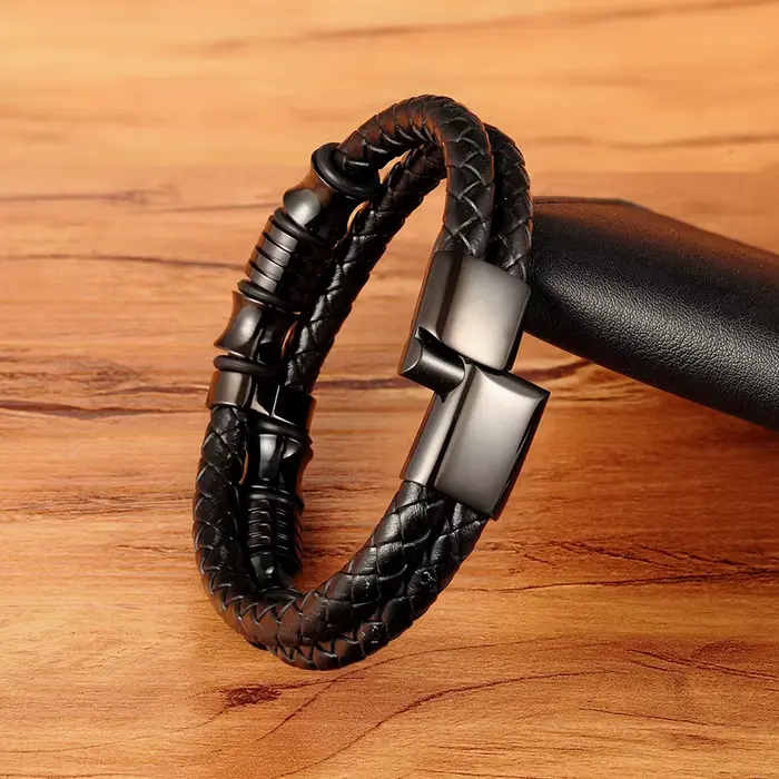 XQNI accessoires de luxe Bracelet hommes cadeau de mode noir Bracelets en cuir véritable bricolage combinaison sauvage