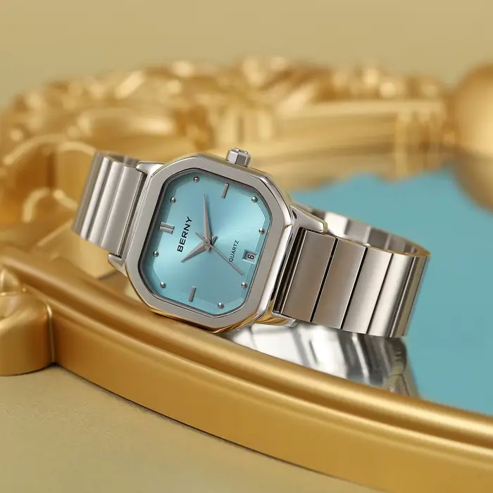Montre homme BERNY carrée résistante à l'eau avec mouvement Miyota quartz pour occasions formelles et décontractées