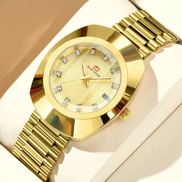 VA VA VOOM-Montre elliptique en acier inoxydable pour homme, luxe, diamant, style business, mouvemen