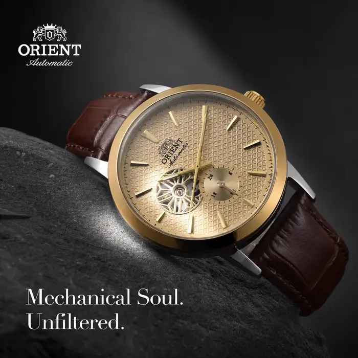 Montre automatique Orient homme squelette bracelet en cuir résistante à l'eau pour hommes occasions formelles et décontractées