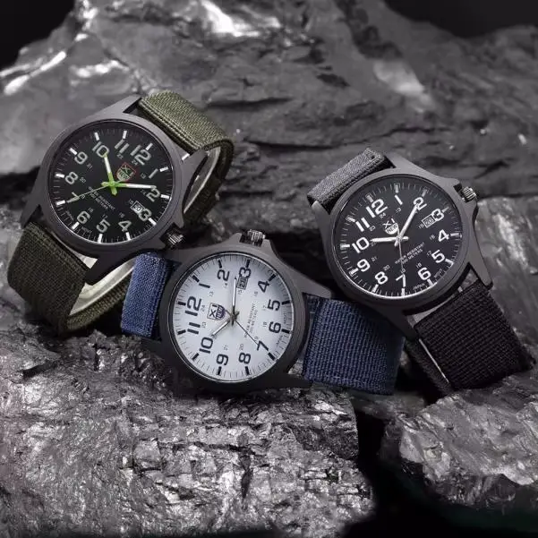 Montre à Quartz pour hommes étudiant Simple mode bracelet en Nylon décontracté Date sport militaire cadran rond