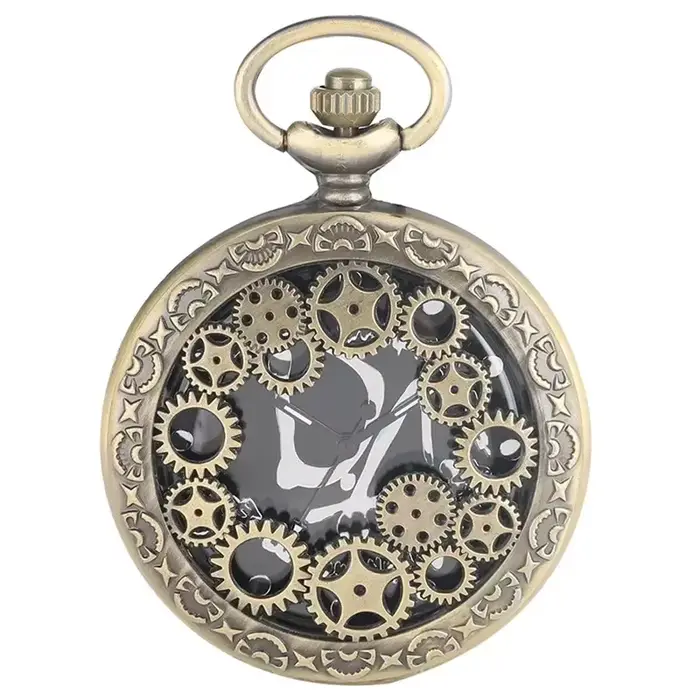 Montre de poche antique avec couvercle ajouré en forme de roue dentée, montre analogique à quartz po
