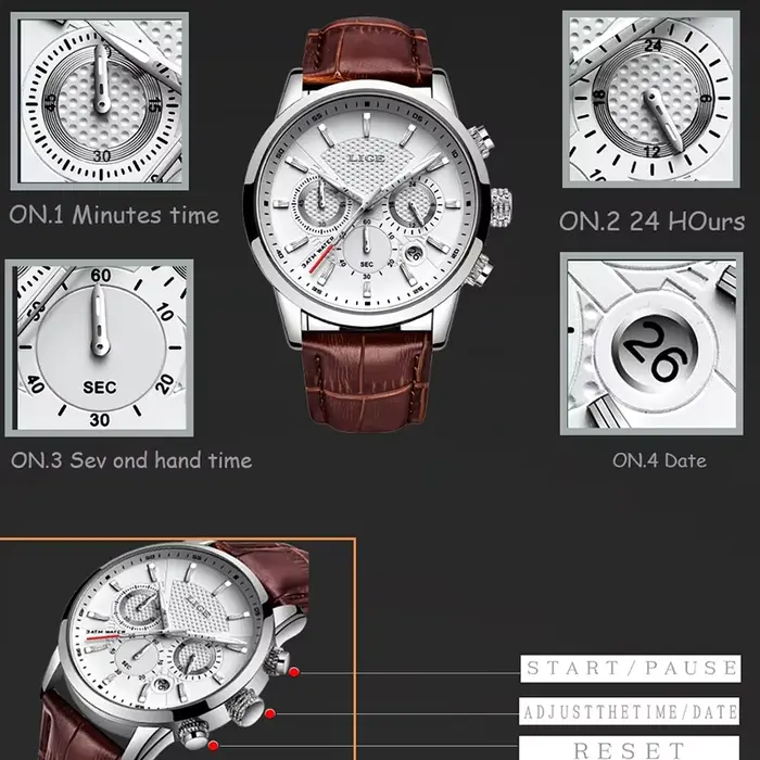 Montre-bracelet à quartz homme élégante et sportive avec calendrier complet et résistance à l'eau 3 bars occasions spéciales cadeau