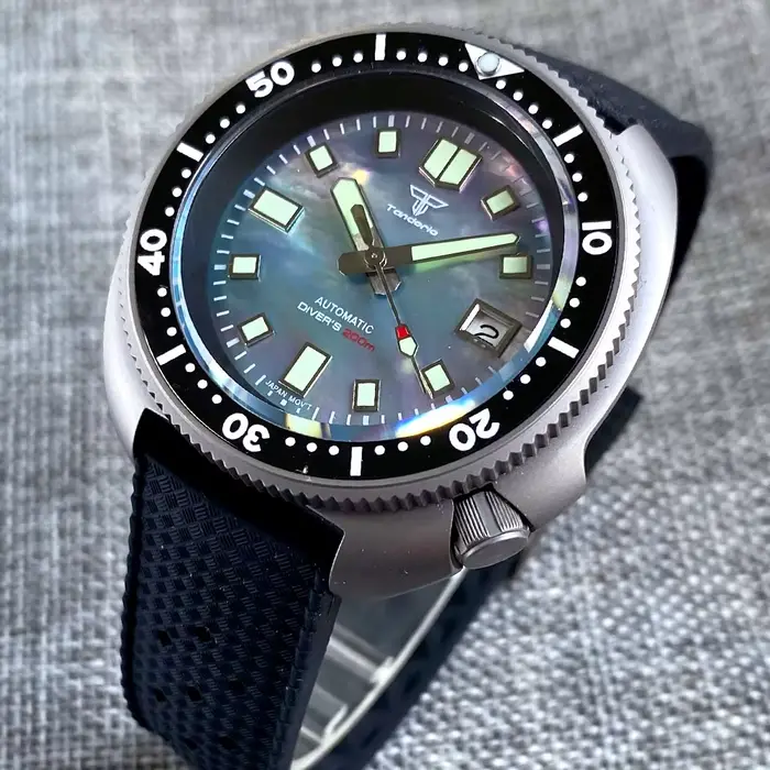 Tandorio titane matériel tortue montre automatique hommes 200M étanche vadrouille cadran 120 clics lunette bande tropicale plongeur Reloj Hombre