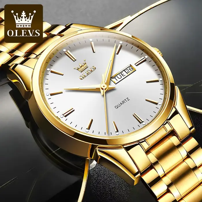 Montre-bracelet quartz pour homme élégante avec affichage de la semaine résistante à l'eau pour occasions formelles et détentes