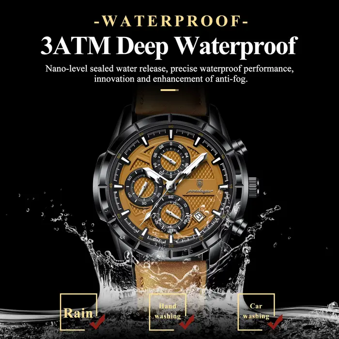 POEDAGAR luxe haut hommes montre-bracelet Quartz Original en cuir