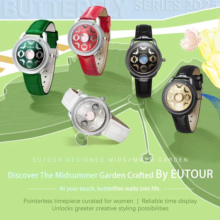 EUTOUR 2025 montre magnétique papillon élégante pour femmes thème de jardin d'été accessoire élégant