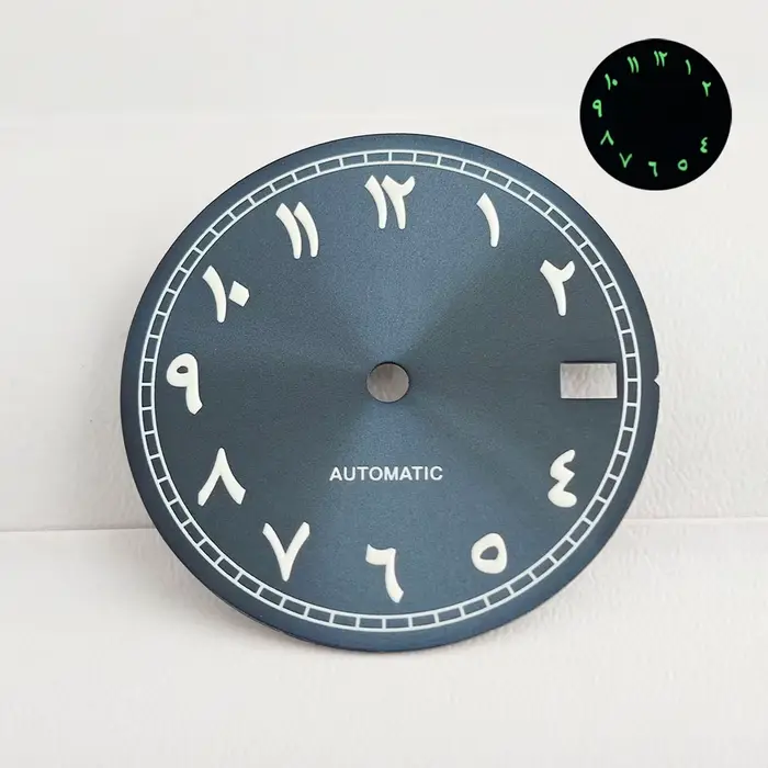 Montre pour hommes, cadran numérique arabe NH35, cadran vert lumineux de 28.5mm pour NH35 NH36, mouvement mécanique automatique, accessoires de montre
