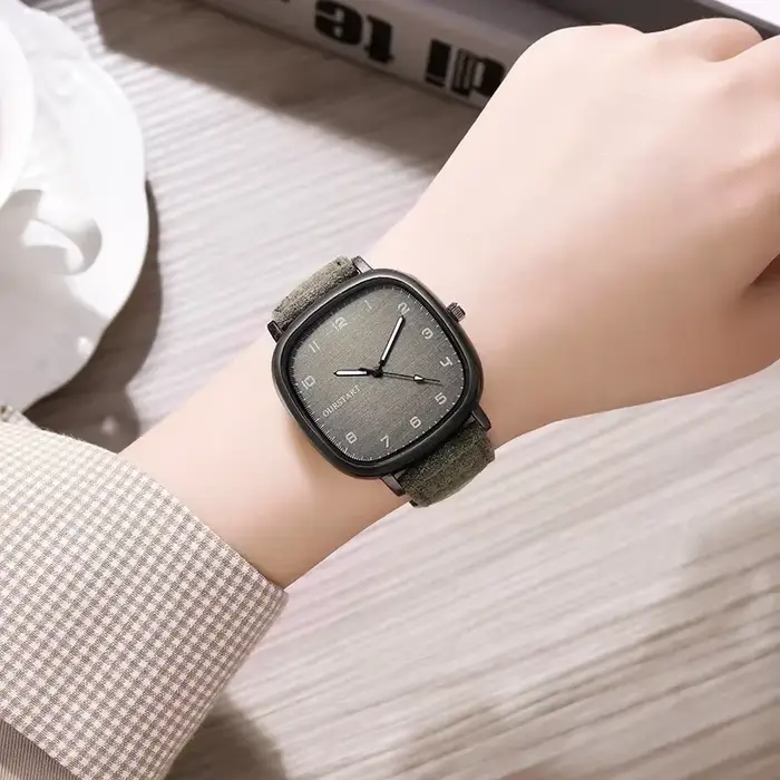 Vintage cadran carré montres velours cuir ceinture montre-bracelet marque montre à Quartz jeunesse étudiant