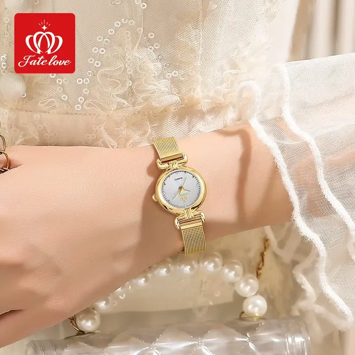 OPK montre à Quartz pour femmes rétro élégant doré bracelet en acier inoxydable