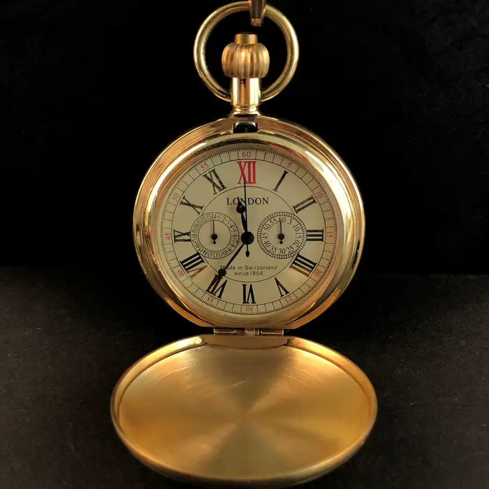 Montre à gousset — Montre de poche mécanique Vintage en laiton London 1856, Antique, 5 aiguilles, re