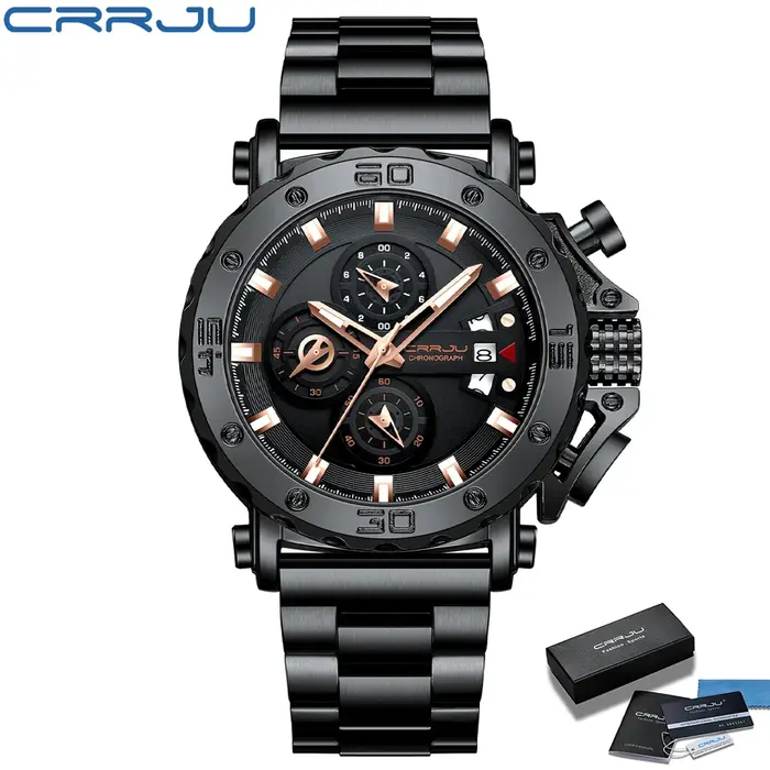 CRRJU montre pour hommes Top marque de luxe grand cadran en acier inoxydable étanche chronographe montres avec Date Relogio Masculino