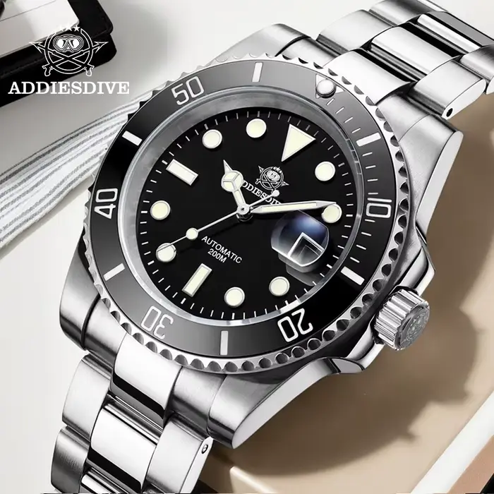 ADDIESDIVE montre automatique pour hommes 200m résistant à l'eau lumineux