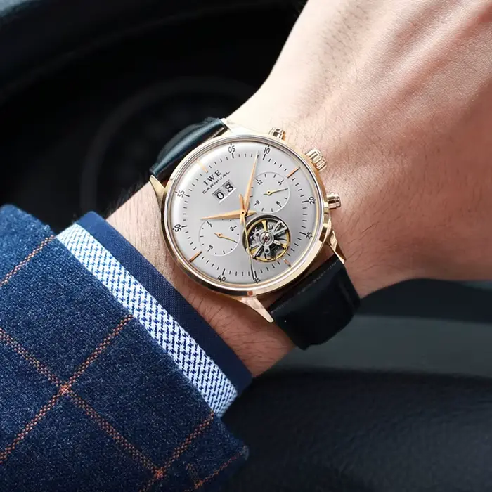 Montre tourbillon I&W avec cadran gris automatique pour homme résistante à l'eau et élégante pour toutes les occasions