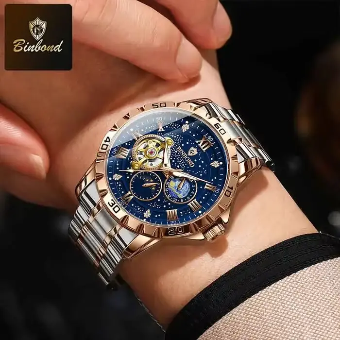 BINBOND nouveau luxe hommes montre mécanique automatique Phase de lune